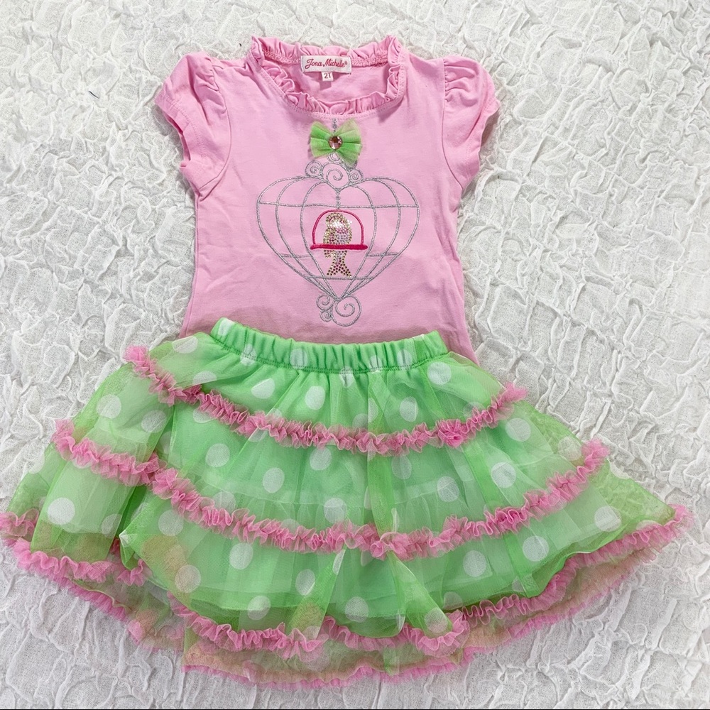 Toddler girl adorable pink and green tutu outfit